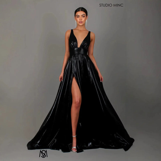 Draped-shoulder Long Dress Sleeveless High-waisted Split Dress (see size chart under more details)