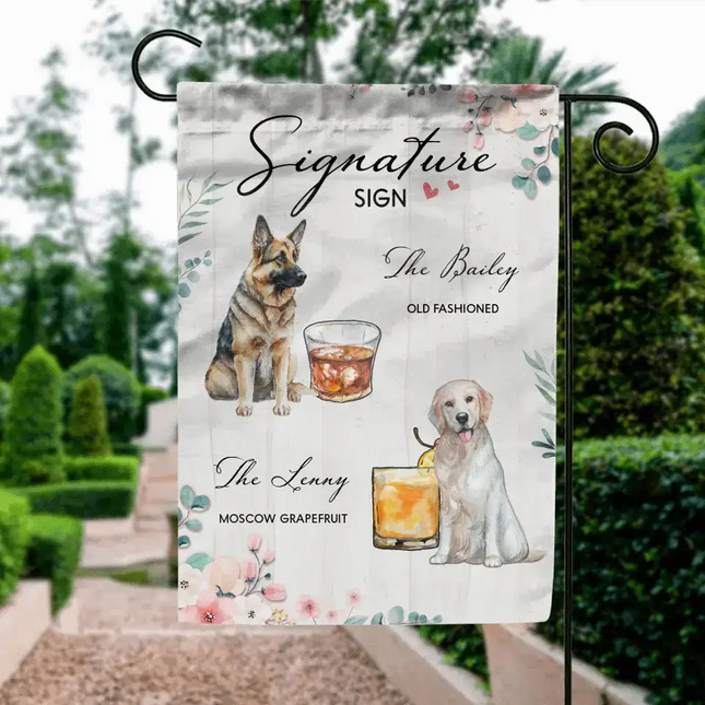 Personalized Wedding Flag Sign - Upload Up to 2 Pet's Photo - Wedding Gift Idea For Couple/Dog Lover - Signature Drink Sign