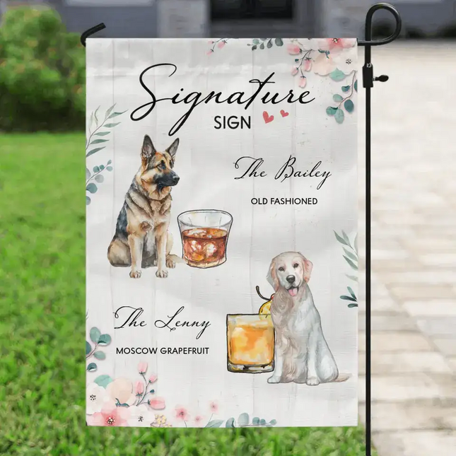 Personalized Wedding Flag Sign - Upload Up to 2 Pet's Photo - Wedding Gift Idea For Couple/Dog Lover - Signature Drink Sign