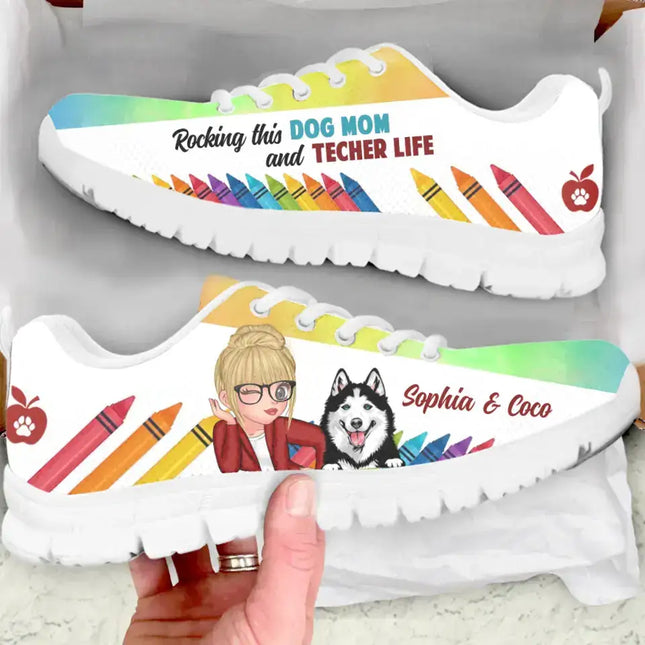 Personalized Teacher & Dog Sneakers - Gift Idea for Teacher/Dog Lovers - Rocking This Dog Mom And Teacher Life