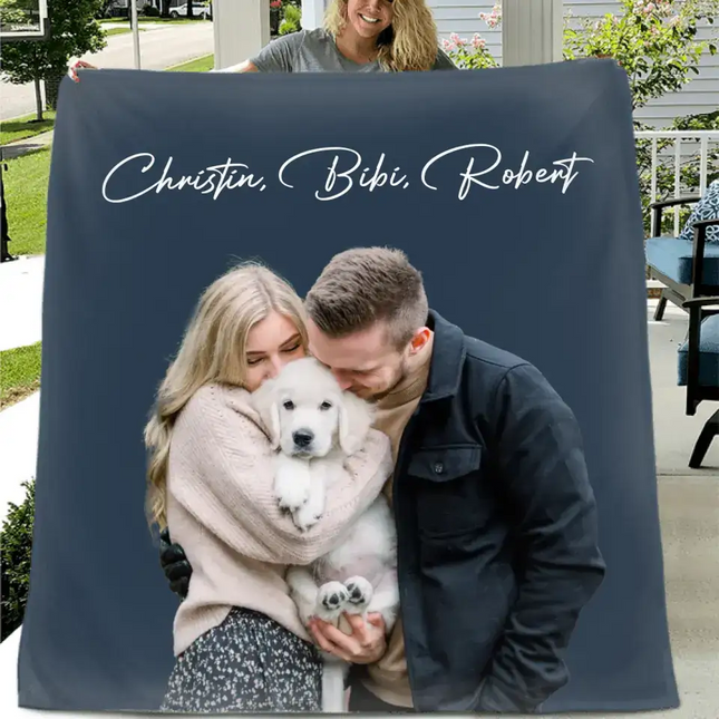 Personalized Photo Dog Mom Dad Quilt/Fleece Throw Blanket - Gift Idea For Family/Pet Lover