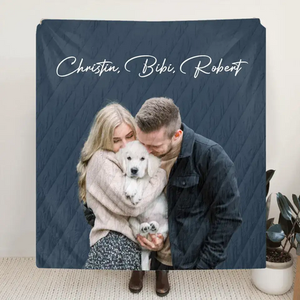 Personalized Photo Dog Mom Dad Quilt/Fleece Throw Blanket - Gift Idea For Family/Pet Lover