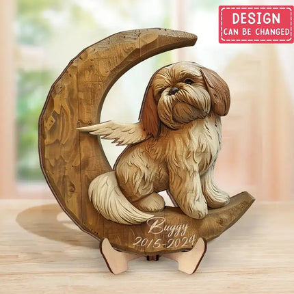 Personalized Shih Tzu Sitting On Moon 2 Layered Wooden Art - Gift Idea for Dog Owners