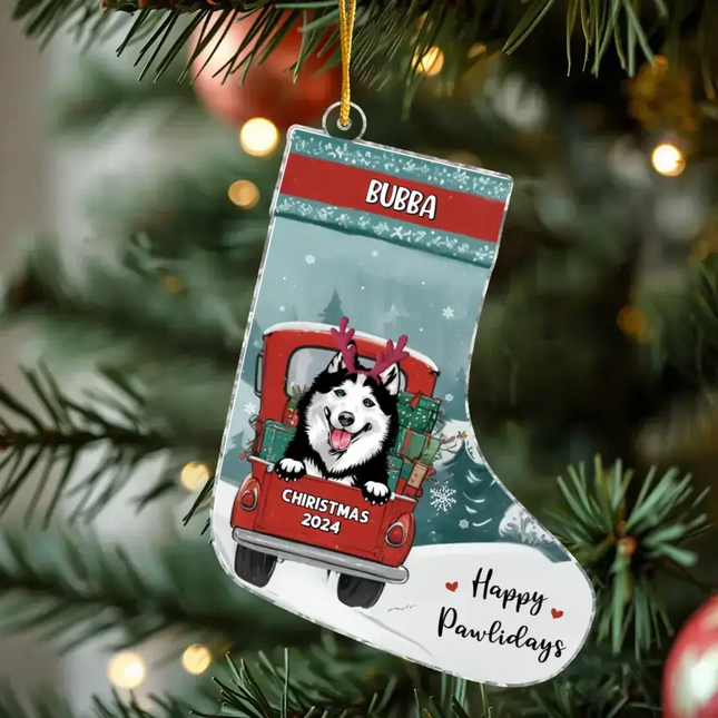 Personalized Socks Acrylic Ornament - Christmas Gift Idea For Dog Lover - Happy Pawlidays