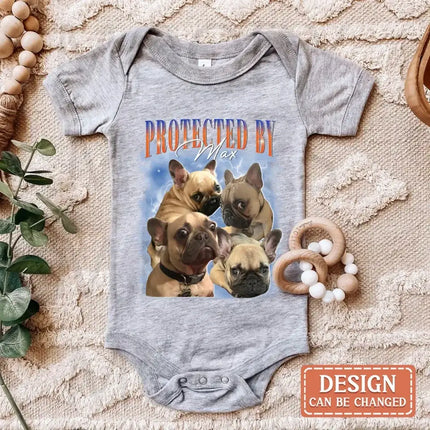 Personalized Protected Baby Onesie - Upload Dog's Photo up to 4 Photos - Enter Dog's Name