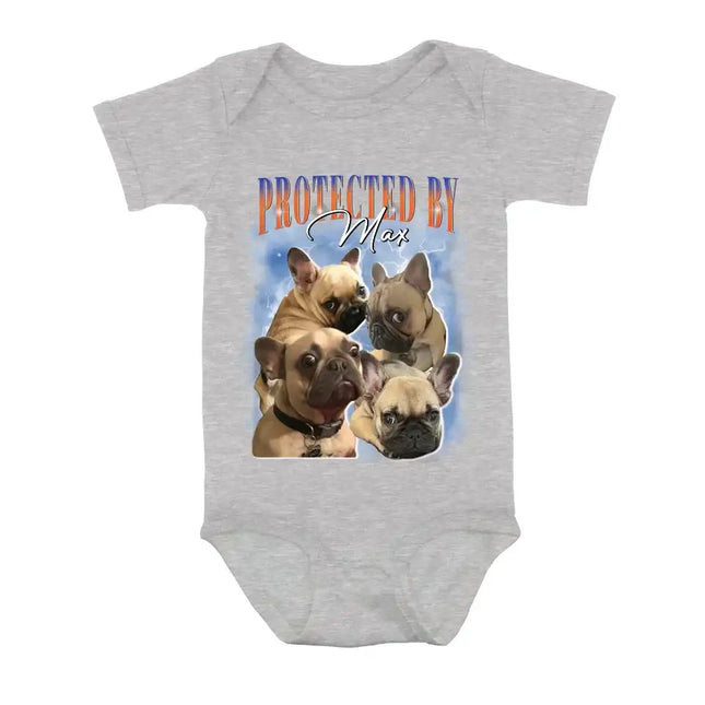 Personalized Protected Baby Onesie - Upload Dog's Photo up to 4 Photos - Enter Dog's Name