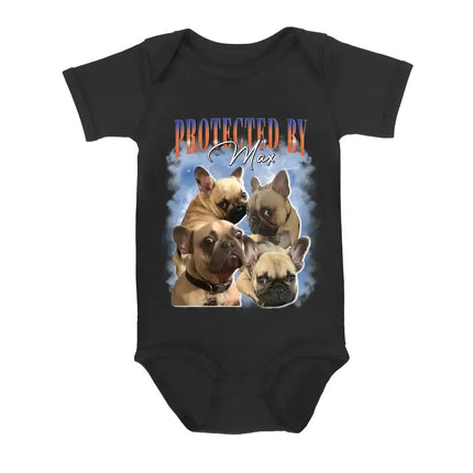 Personalized Protected Baby Onesie - Upload Dog's Photo up to 4 Photos - Enter Dog's Name