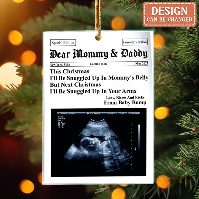 Personalized Baby Bump Acrylic Ornament - Upload Photo - Christmas Gift Idea - Next Christmas I'll Be Snuggled Up In Your Arms