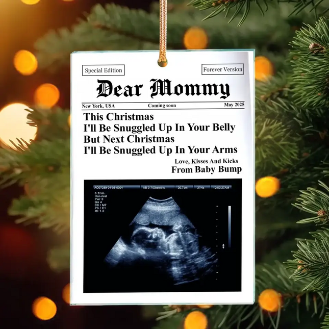 Personalized Baby Bump Acrylic Ornament - Upload Photo - Christmas Gift Idea - Next Christmas I'll Be Snuggled Up In Your Arms