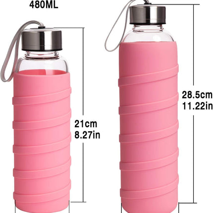 Ferexer Borosilicate Glass Water Bottle with Silicone Sleeve – BPA-Free, Leak-Proof, Reusable, Dishwasher Safe for Hot & Cold Drinks, 20oz