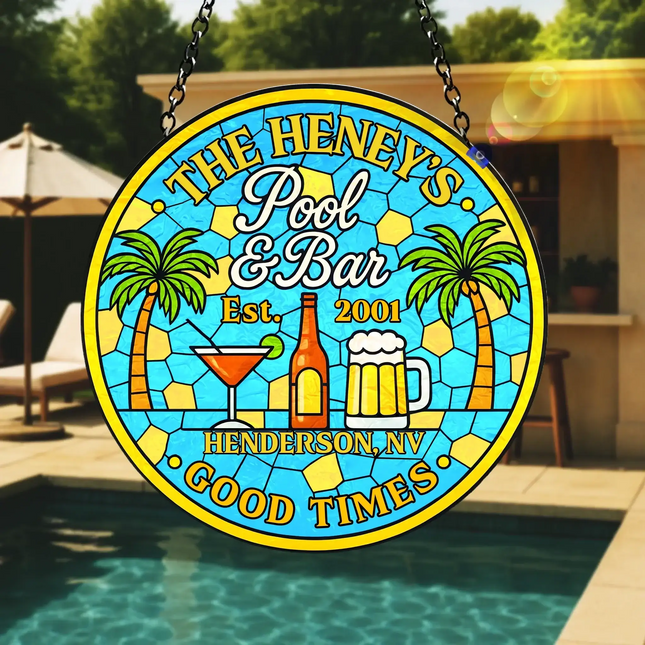 Personalized Poolside Acrylic Suncatcher - Summer Gift Idea - Pool & Bar
