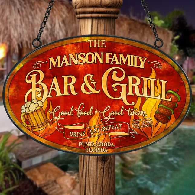 Personalized Patio Bar & Grill Acrylic Suncatcher - Summer Gift Idea - Good Food Good Times