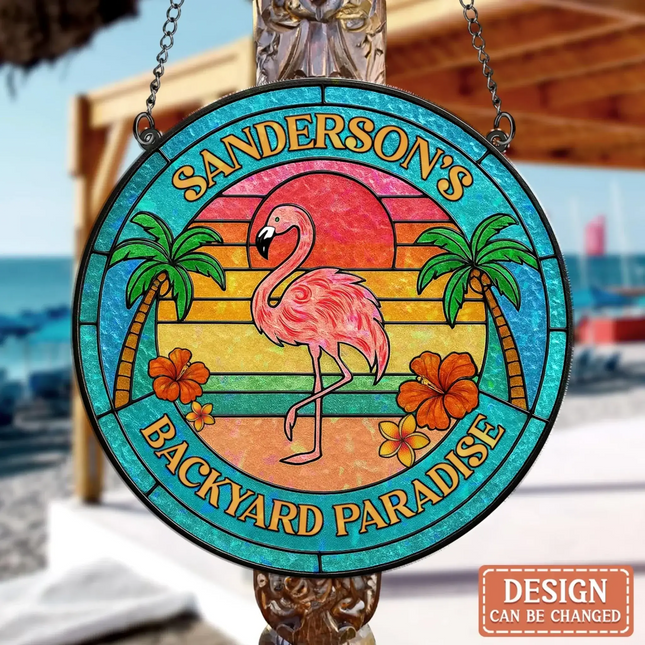 Personalized Flamingo Acrylic Suncatcher - Summer Gift Idea - Backyard Paradise