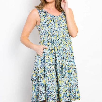 Be Stage Full Size Print Wrinkle Free Ruffled Dress