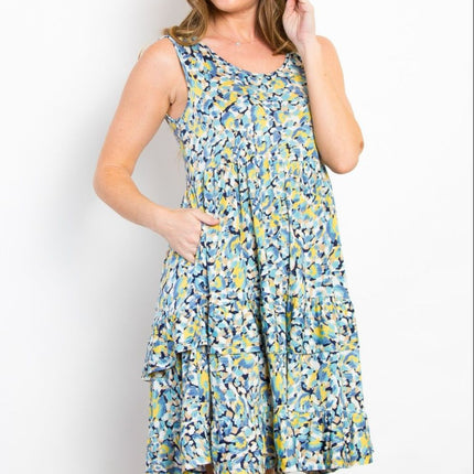Be Stage Full Size Print Wrinkle Free Ruffled Dress