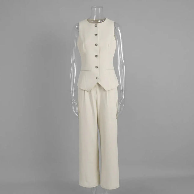 Elegant Commuter Vest And Wide-Leg Pants Two-Piece Set (see size chart under more details)