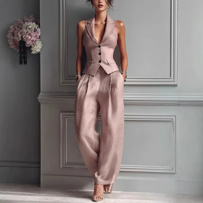 Casual Single-breasted Vest And Casual Pants Set (see size chart under more details)