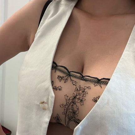 Kim High Neck Floral Embroidered Underwire Bra on Jelly Fabric