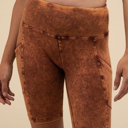 Mineral Wash Wide Waistband Pocket Leggings