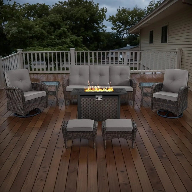 8 Piece Patio Furniture Set With 50000 BTU Fire Pit