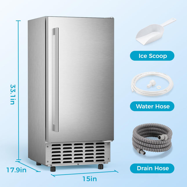 COWSAR Commercial Under Counter Nugget Ice Maker Machine, 68Lbs/Day Ice Maker with Double Ice Baskets, Bulit-in Freestanding Ice Machine, 24H Timer & Self-Cleaning, for Commercial & Home Use(Silver)