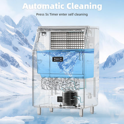 COWSAR Commercial Ice Maker Machine 200Lbs/24H, Stainless Steel Undercounter Ice Maker, Self-Cleaning Freestanding Ice Machine for Home, Bar, Restaurant, Office, Outdoor