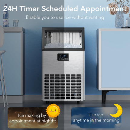 COWSAR Commercial Crescent Ice Maker Machine 120Lbs/24H, Ready in 12Mins, Undercounter Ice Makers with 26Lbs Storage Capacity, Self-Cleaning Freestanding Crescent Ice Machine for Whiskey/Coffee/Drinks
