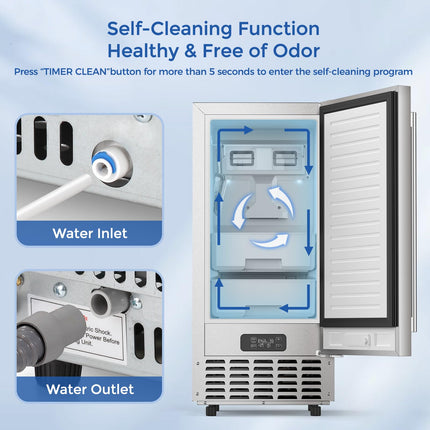 COWSAR Commercial Under Counter Nugget Ice Maker Machine, 68Lbs/Day Ice Maker with Double Ice Baskets, Bulit-in Freestanding Ice Machine, 24H Timer & Self-Cleaning, for Commercial & Home Use(Silver)