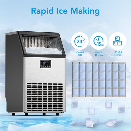 COWSAR Commercial Crescent Ice Maker Machine 120Lbs/24H, Ready in 12Mins, Undercounter Ice Makers with 26Lbs Storage Capacity, Self-Cleaning Freestanding Crescent Ice Machine for Whiskey/Coffee/Drinks