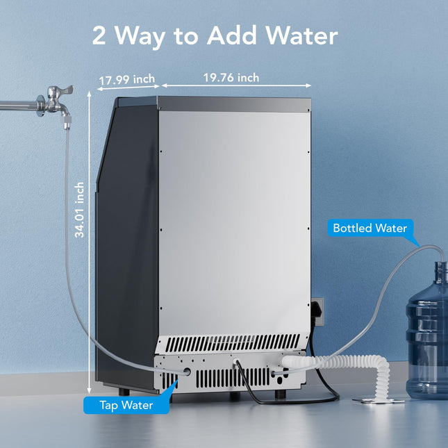 COWSAR Commercial Crescent Ice Maker Machine 120Lbs/24H, Ready in 12Mins, Undercounter Ice Makers with 26Lbs Storage Capacity, Self-Cleaning Freestanding Crescent Ice Machine for Whiskey/Coffee/Drinks