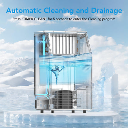 COWSAR Commercial Crescent Ice Maker Machine 120Lbs/24H, Ready in 12Mins, Undercounter Ice Makers with 26Lbs Storage Capacity, Self-Cleaning Freestanding Crescent Ice Machine for Whiskey/Coffee/Drinks