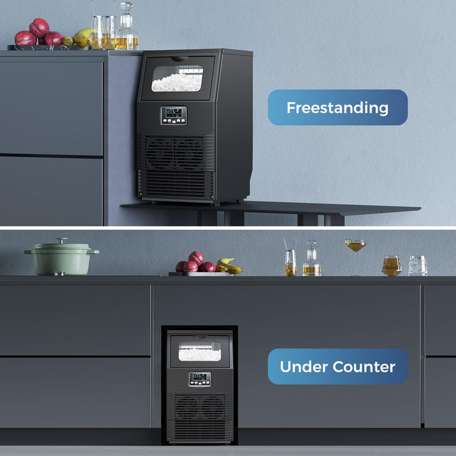 COWSAR Commercial Ice Maker Machine, 66Lbs/24H Stainless Steel Undercounter Ice Maker with 8Lbs Storage Capacity, Self-Cleaning Freestanding Ice Machine for Home, Bar, Restaurant, Office, Outdoor