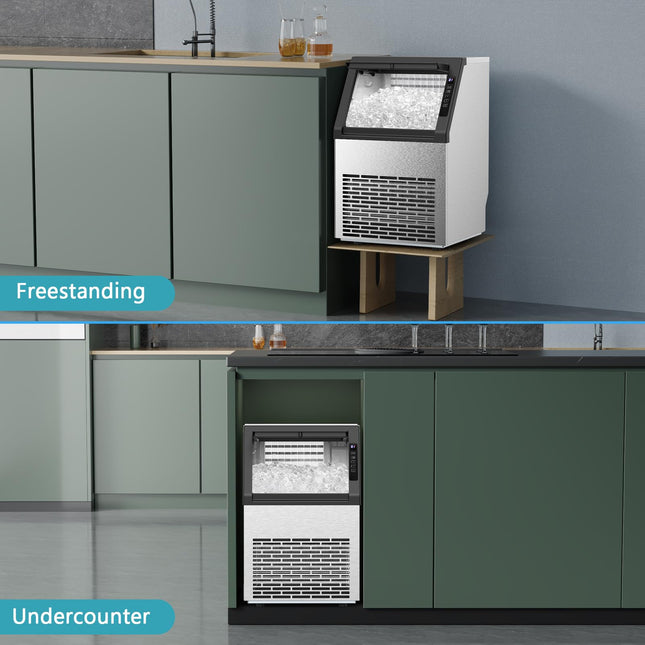COWSAR Commercial Ice Maker Machine, 80Lbs/24H Stainless Steel Undercounter Ice Maker with 24Lbs Storage Capacity, Self-Cleaning Freestanding Ice Machine for Home, Bar, Restaurant, Office, Outdoor