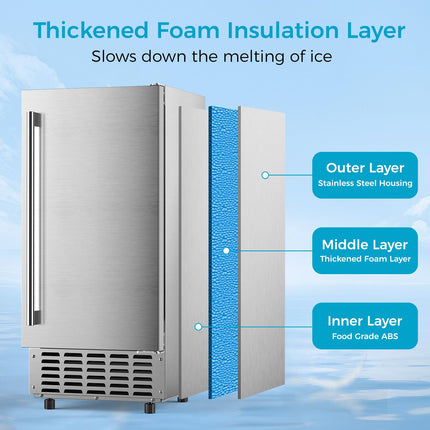 COWSAR Commercial Under Counter Nugget Ice Maker Machine, 68Lbs/Day Ice Maker with Double Ice Baskets, Bulit-in Freestanding Ice Machine, 24H Timer & Self-Cleaning, for Commercial & Home Use(Silver)