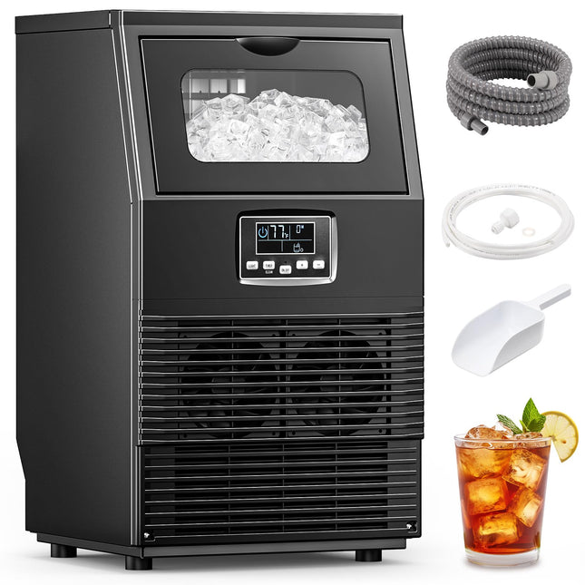 COWSAR Commercial Ice Maker Machine, 66Lbs/24H Stainless Steel Undercounter Ice Maker with 8Lbs Storage Capacity, Self-Cleaning Freestanding Ice Machine for Home, Bar, Restaurant, Office, Outdoor