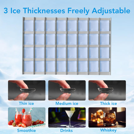 COWSAR Commercial Crescent Ice Maker Machine 120Lbs/24H, Ready in 12Mins, Undercounter Ice Makers with 26Lbs Storage Capacity, Self-Cleaning Freestanding Crescent Ice Machine for Whiskey/Coffee/Drinks