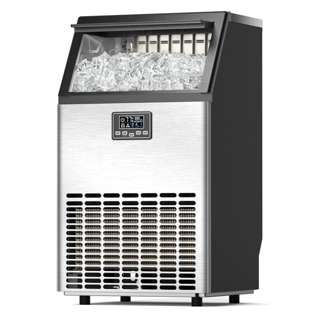 COWSAR Commercial Crescent Ice Maker Machine 120Lbs/24H, Ready in 12Mins, Undercounter Ice Makers with 26Lbs Storage Capacity, Self-Cleaning Freestanding Crescent Ice Machine for Whiskey/Coffee/Drinks