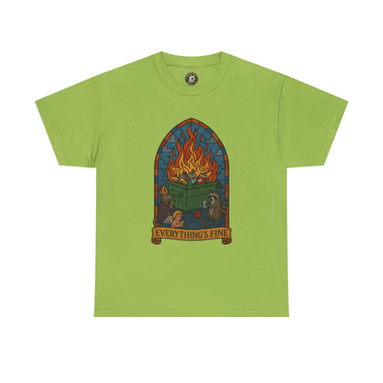 "Everything's Fine" Unisex Heavy Cotton Tee - Casual Wear, Gift for Friends, Home Decor, Everyday Style, Relaxed Fit