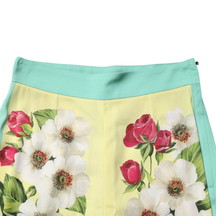 Dolce & Gabbana Yellow Silk Floral Leggings Pants