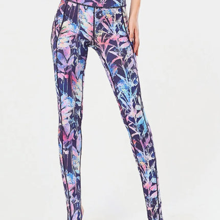 Printed Wide Waistband Active Leggings with Stirrups