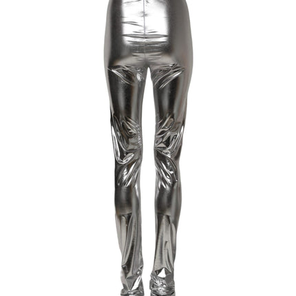 Dolce & Gabbana Metallic Silver Polyester Slim Fit Leggings Pants