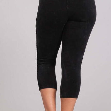 Crochet Striped Mineral Washed Capri Leggings Made in USA - Plus Size