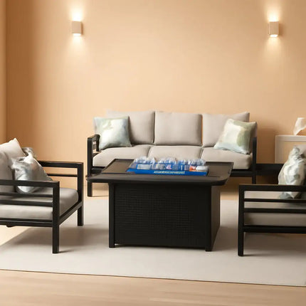 Aluminum 5 Piece Patio Furniture Set With Fire Pit Table