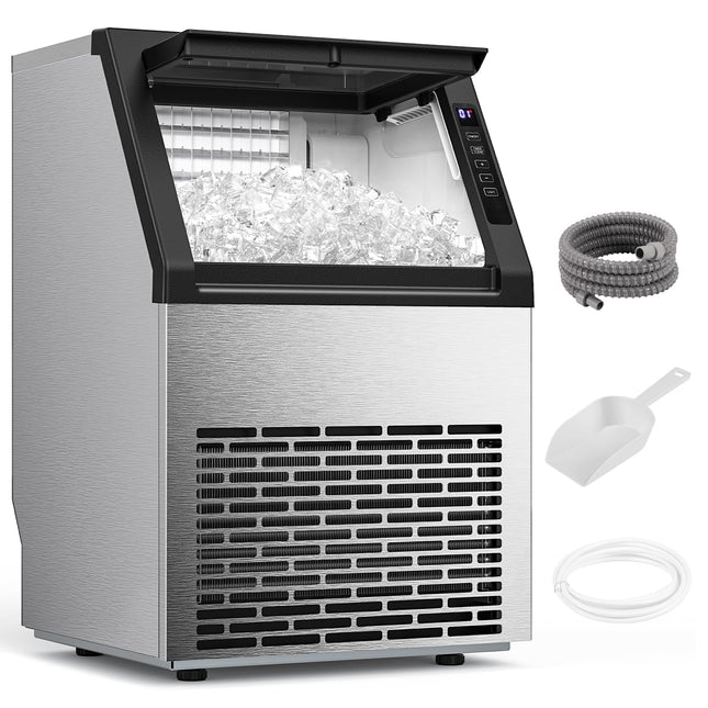 COWSAR Commercial Ice Maker Machine, 80Lbs/24H Stainless Steel Undercounter Ice Maker with 24Lbs Storage Capacity, Self-Cleaning Freestanding Ice Machine for Home, Bar, Restaurant, Office, Outdoor