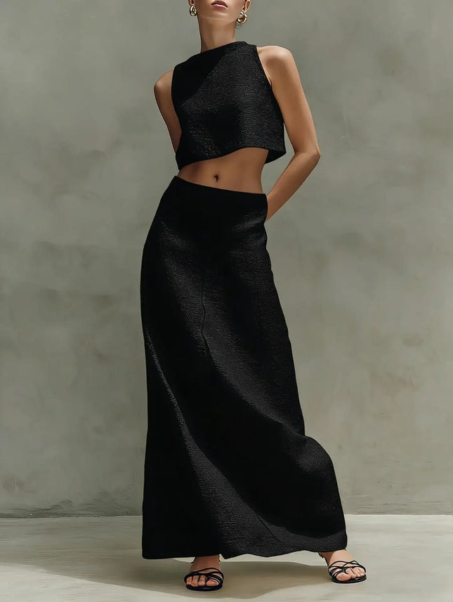 Summer Stylish Slimming Sleeveless Maxi Dress Elegant Two-Piece Set (see size chart under more details)