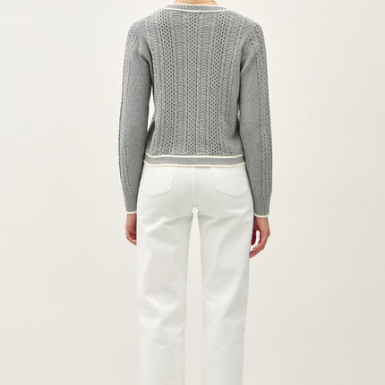 Be Cool Cable Knit Long Sleeve Contrast Edge Cardigan