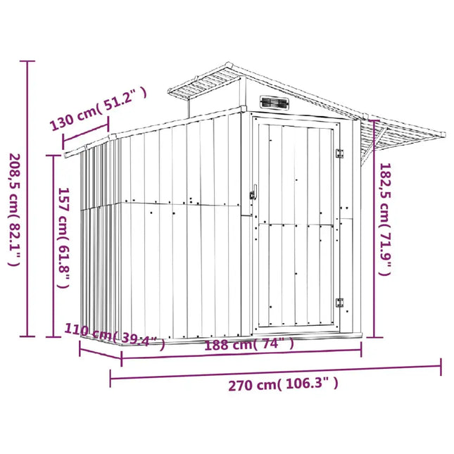 vidaXL Storage Shed Outdoor Garden Shed for Furniture Storage Galvanized Steel