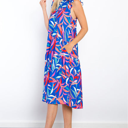 Be Stage Print Ruffled Midi Dress with Pockets
