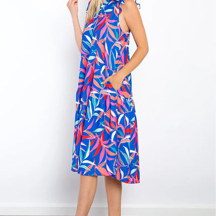 Be Stage Print Ruffled Midi Dress with Pockets