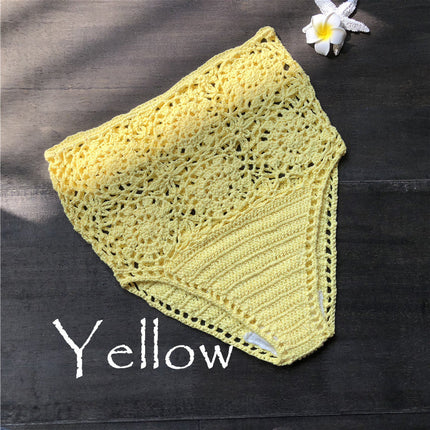 Beach Handmade Woven Hollowed Swimsuit Shorts Cotton Bikini High-Waisted Trousers Women